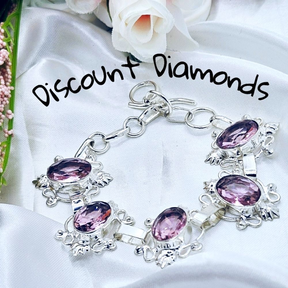Pink Kunzite Tennis Bracelet on 925 Sterling Silver - Women's Jewelry